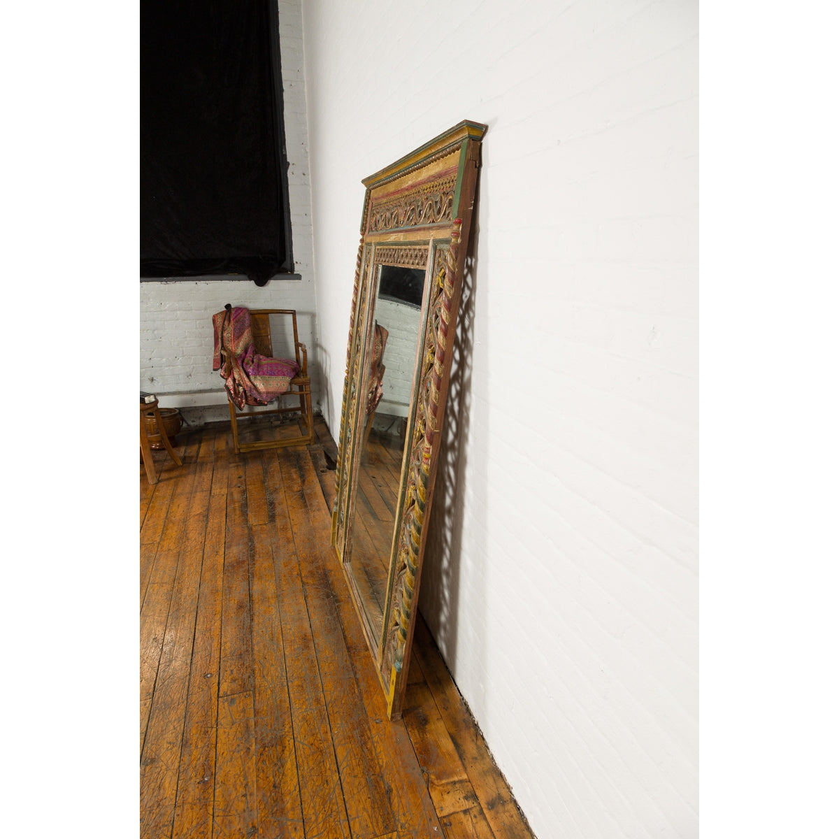 Multicolor Carved Window Frame Converted into Antique Mirror-17. Asian & Chinese Furniture, Art, Antiques, Vintage Home Décor for sale at FEA Home
