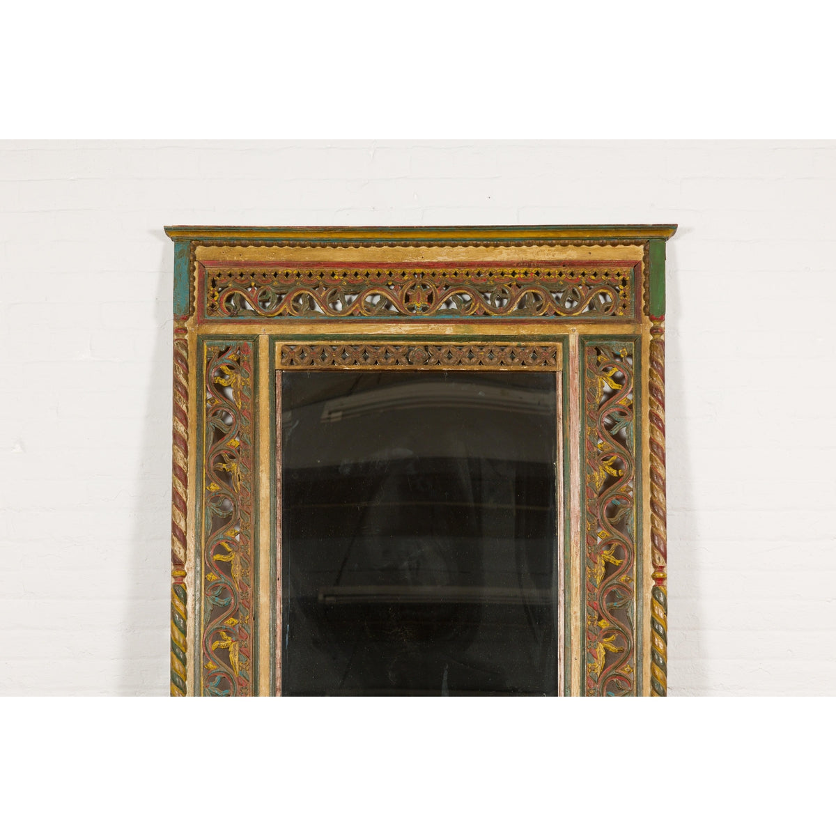 Multicolor Carved Window Frame Converted into Antique Mirror-3. Asian & Chinese Furniture, Art, Antiques, Vintage Home Décor for sale at FEA Home