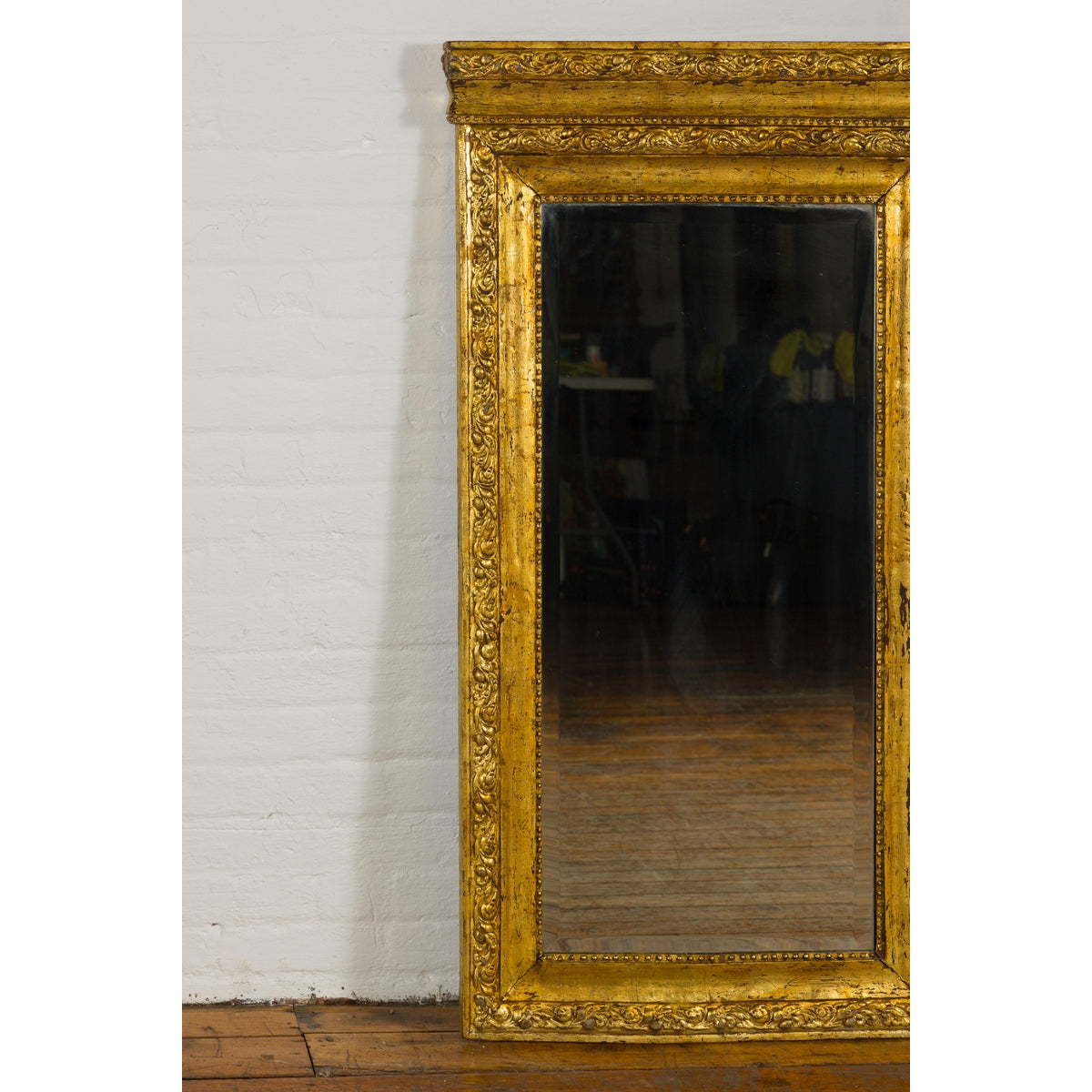 Colonial Vintage Giltwood Trumeau Mirror with Carved Scrollwork Motifs-5. Asian & Chinese Furniture, Art, Antiques, Vintage Home Décor for sale at FEA Home