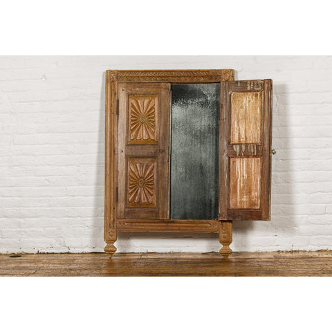 Carved Window from the 19th Century Retrofitted with Heavy Antiqued Mirror-YN7881-14. Asian & Chinese Furniture, Art, Antiques, Vintage Home Décor for sale at FEA Home