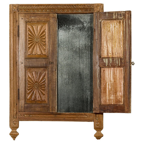 Carved Window from the 19th Century Retrofitted with Heavy Antiqued Mirror-YN7881-1. Asian & Chinese Furniture, Art, Antiques, Vintage Home Décor for sale at FEA Home