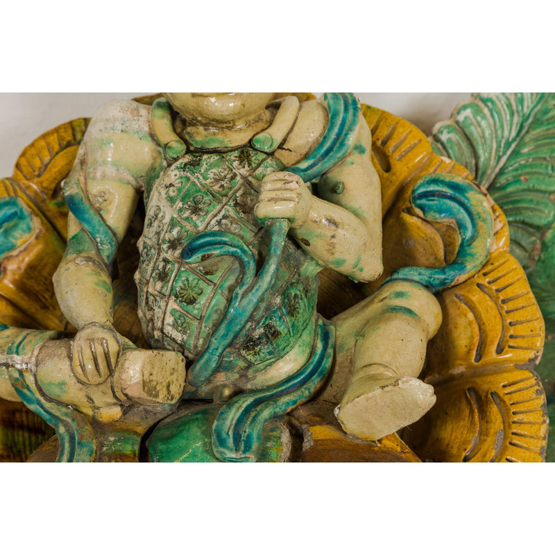 Tricolor Green, Turquoise and Yellow Qing Dynasty Roof Fragment from Temple-YN7887-10. Asian & Chinese Furniture, Art, Antiques, Vintage Home Décor for sale at FEA Home