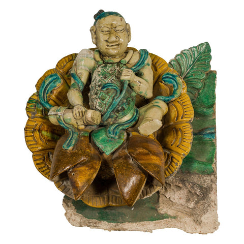 Tricolor Green, Turquoise and Yellow Qing Dynasty Roof Fragment from Temple-YN7887-15. Asian & Chinese Furniture, Art, Antiques, Vintage Home Décor for sale at FEA Home