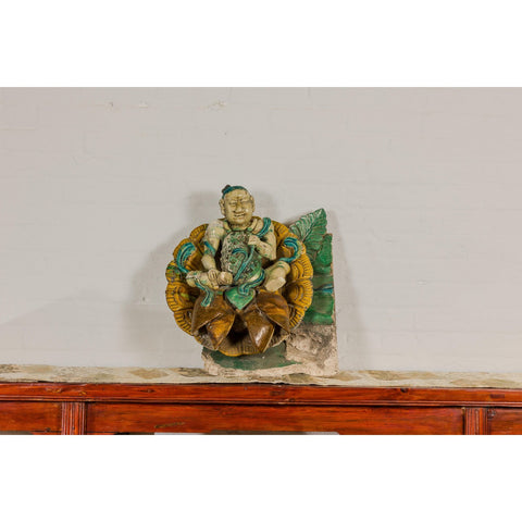 Tricolor Green, Turquoise and Yellow Qing Dynasty Roof Fragment from Temple-YN7887-2. Asian & Chinese Furniture, Art, Antiques, Vintage Home Décor for sale at FEA Home