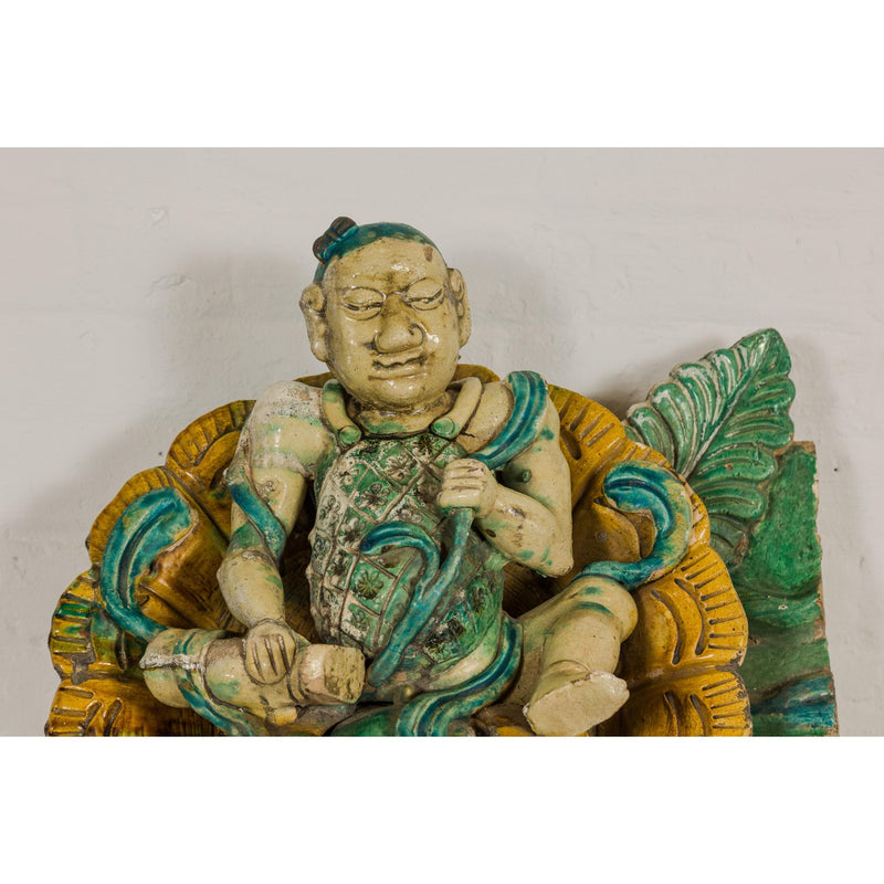 Tricolor Green, Turquoise and Yellow Qing Dynasty Roof Fragment from Temple-YN7887-5. Asian & Chinese Furniture, Art, Antiques, Vintage Home Décor for sale at FEA Home