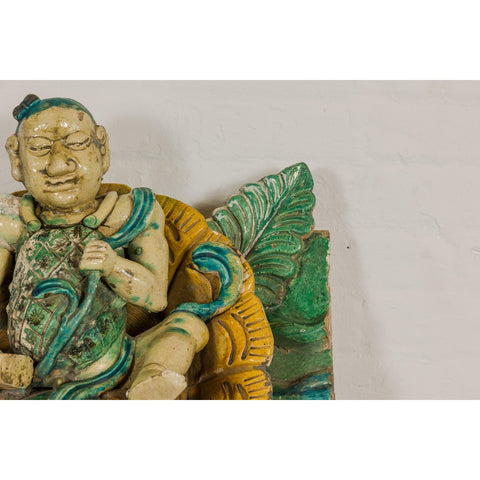 Tricolor Green, Turquoise and Yellow Qing Dynasty Roof Fragment from Temple-YN7887-8. Asian & Chinese Furniture, Art, Antiques, Vintage Home Décor for sale at FEA Home