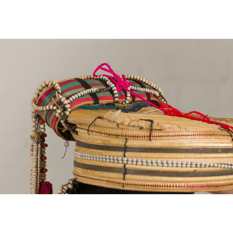 Tribal Ulo Akha Woman's Headdress with Framework of Bamboo and Beads-YN7889-6. Asian & Chinese Furniture, Art, Antiques, Vintage Home Décor for sale at FEA Home