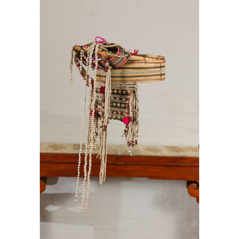 Tribal Ulo Akha Woman's Headdress with Framework of Bamboo and Beads-YN7889-7. Asian & Chinese Furniture, Art, Antiques, Vintage Home Décor for sale at FEA Home