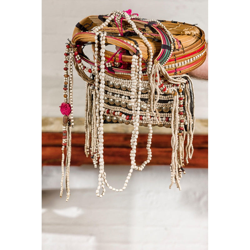 Ulo Tribal Akha Woman's Headdress with Framework of Bamboo and Beads-YN7890-2. Asian & Chinese Furniture, Art, Antiques, Vintage Home Décor for sale at FEA Home