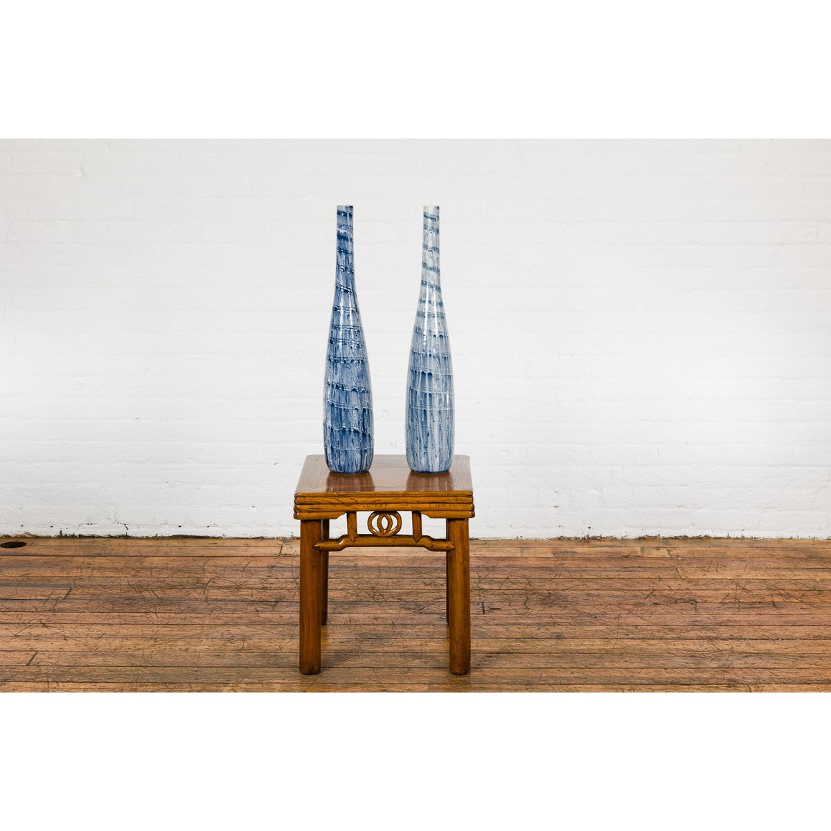 Slender Blue Vase with Spiralling and Dripping Décor, Two Sold Each-5. Asian & Chinese Furniture, Art, Antiques, Vintage Home Décor for sale at FEA Home