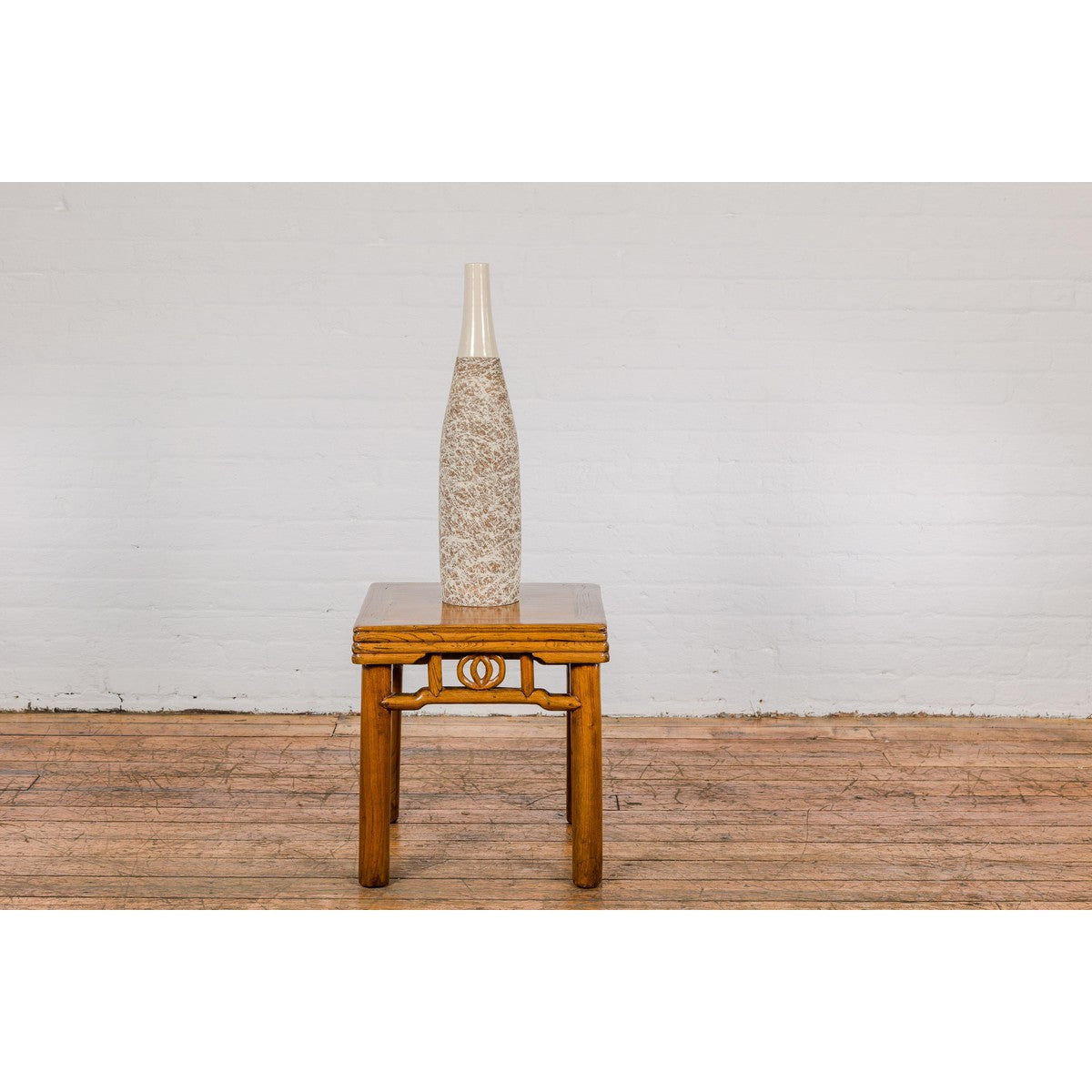 Earthy Brown and Cream Ceramic Vase with Energetic Dripping Décor-5. Asian & Chinese Furniture, Art, Antiques, Vintage Home Décor for sale at FEA Home