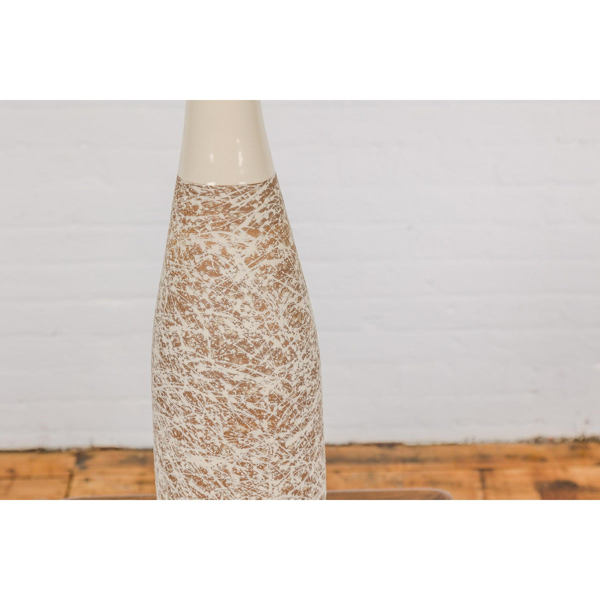 Earthy Brown and Cream Ceramic Vase with Energetic Dripping Décor-7. Asian & Chinese Furniture, Art, Antiques, Vintage Home Décor for sale at FEA Home