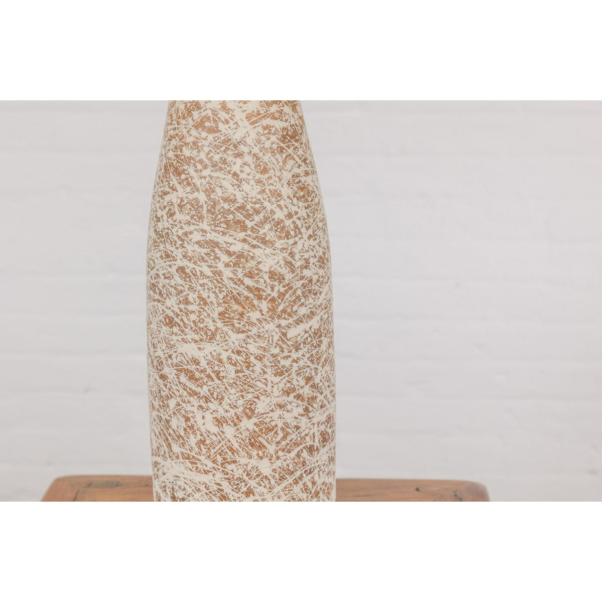 Earthy Brown and Cream Ceramic Vase with Energetic Dripping Décor-8. Asian & Chinese Furniture, Art, Antiques, Vintage Home Décor for sale at FEA Home