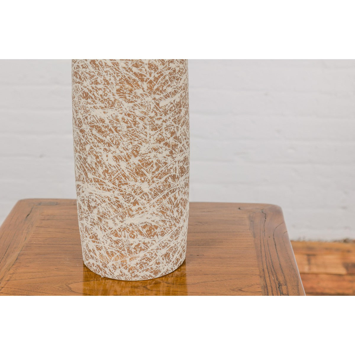 Earthy Brown and Cream Ceramic Vase with Energetic Dripping Décor-9. Asian & Chinese Furniture, Art, Antiques, Vintage Home Décor for sale at FEA Home