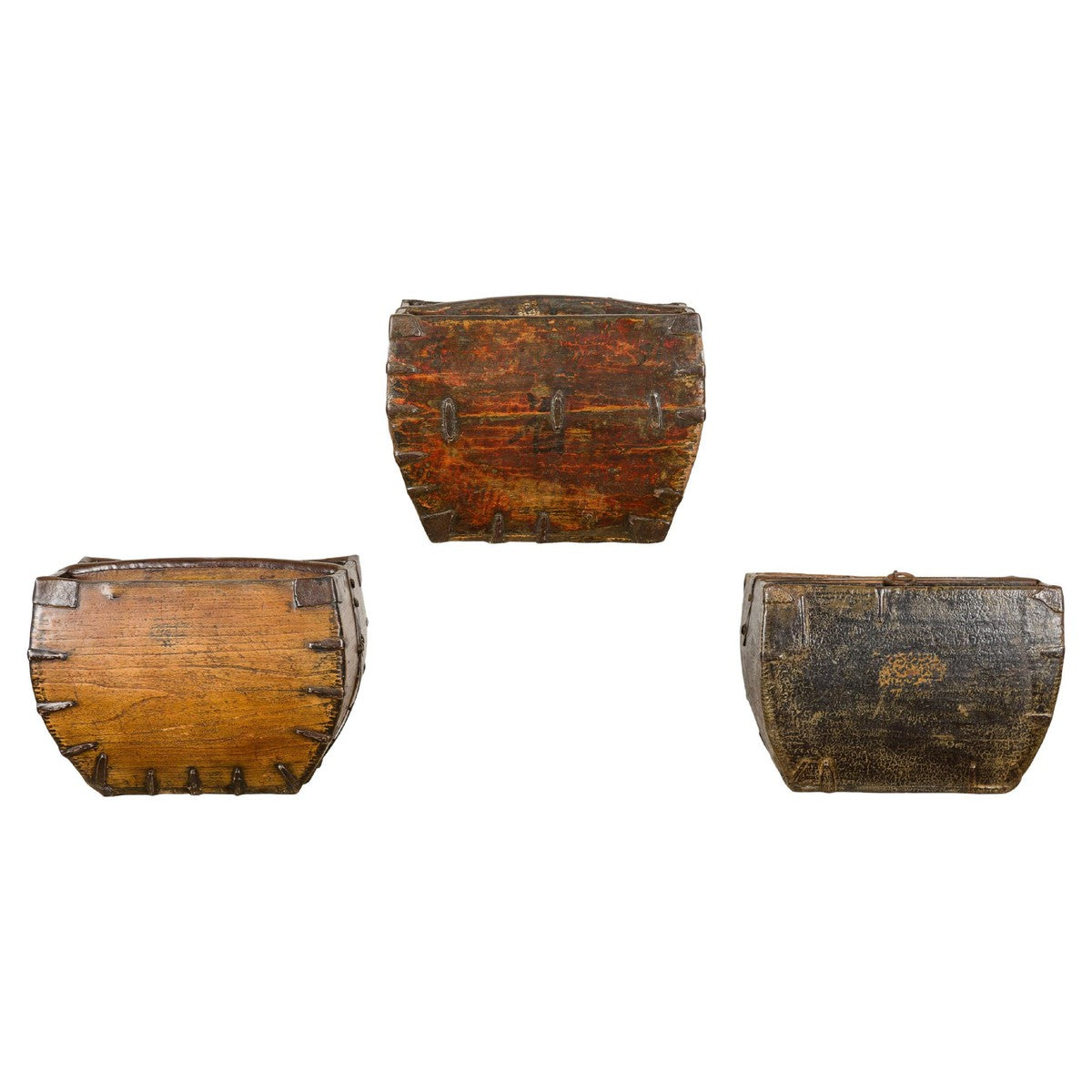 Wooden Rice Measure Baskets with Handles and Metal Accents, Sold Each-YN7917 ABC-1. Asian & Chinese Furniture, Art, Antiques, Vintage Home Décor for sale at FEA Home