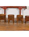 Brown Woven Rattan Baskets With Friezes on Raised Legs-13. Asian & Chinese Furniture, Art, Antiques, Vintage Home Décor for sale at FEA Home