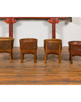 Brown Woven Rattan Baskets With Friezes on Raised Legs-2. Asian & Chinese Furniture, Art, Antiques, Vintage Home Décor for sale at FEA Home