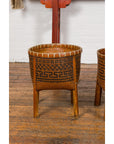 Brown Woven Rattan Baskets With Friezes on Raised Legs-YN7919 ABCD-4. Asian & Chinese Furniture, Art, Antiques, Vintage Home Décor for sale at FEA Home