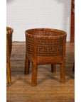 Brown Woven Rattan Baskets With Friezes on Raised Legs-YN7919 ABCD-5. Asian & Chinese Furniture, Art, Antiques, Vintage Home Décor for sale at FEA Home