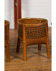 Brown Woven Rattan Baskets With Friezes on Raised Legs-YN7919 ABCD-6. Asian & Chinese Furniture, Art, Antiques, Vintage Home Décor for sale at FEA Home