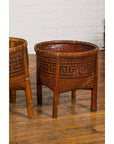 Brown Woven Rattan Baskets With Friezes on Raised Legs-YN7919 ABCD-7. Asian & Chinese Furniture, Art, Antiques, Vintage Home Décor for sale at FEA Home