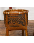 Brown Woven Rattan Baskets With Friezes on Raised Legs-8. Asian & Chinese Furniture, Art, Antiques, Vintage Home Décor for sale at FEA Home
