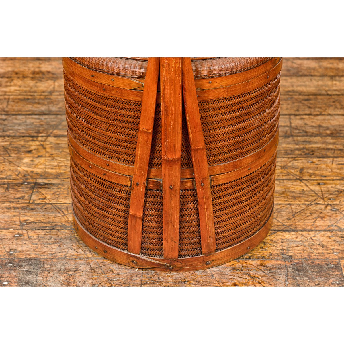 Two-Tiered Bamboo and Rattan Lidded Food Basket with Large Handle-11. Asian & Chinese Furniture, Art, Antiques, Vintage Home Décor for sale at FEA Home