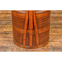 Two-Tiered Bamboo and Rattan Lidded Food Basket with Large Handle