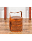 Two-Tiered Bamboo and Rattan Lidded Food Basket with Large Handle-3. Asian & Chinese Furniture, Art, Antiques, Vintage Home Décor for sale at FEA Home