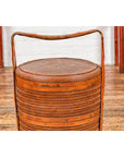 Two-Tiered Bamboo and Rattan Lidded Food Basket with Large Handle-5. Asian & Chinese Furniture, Art, Antiques, Vintage Home Décor for sale at FEA Home