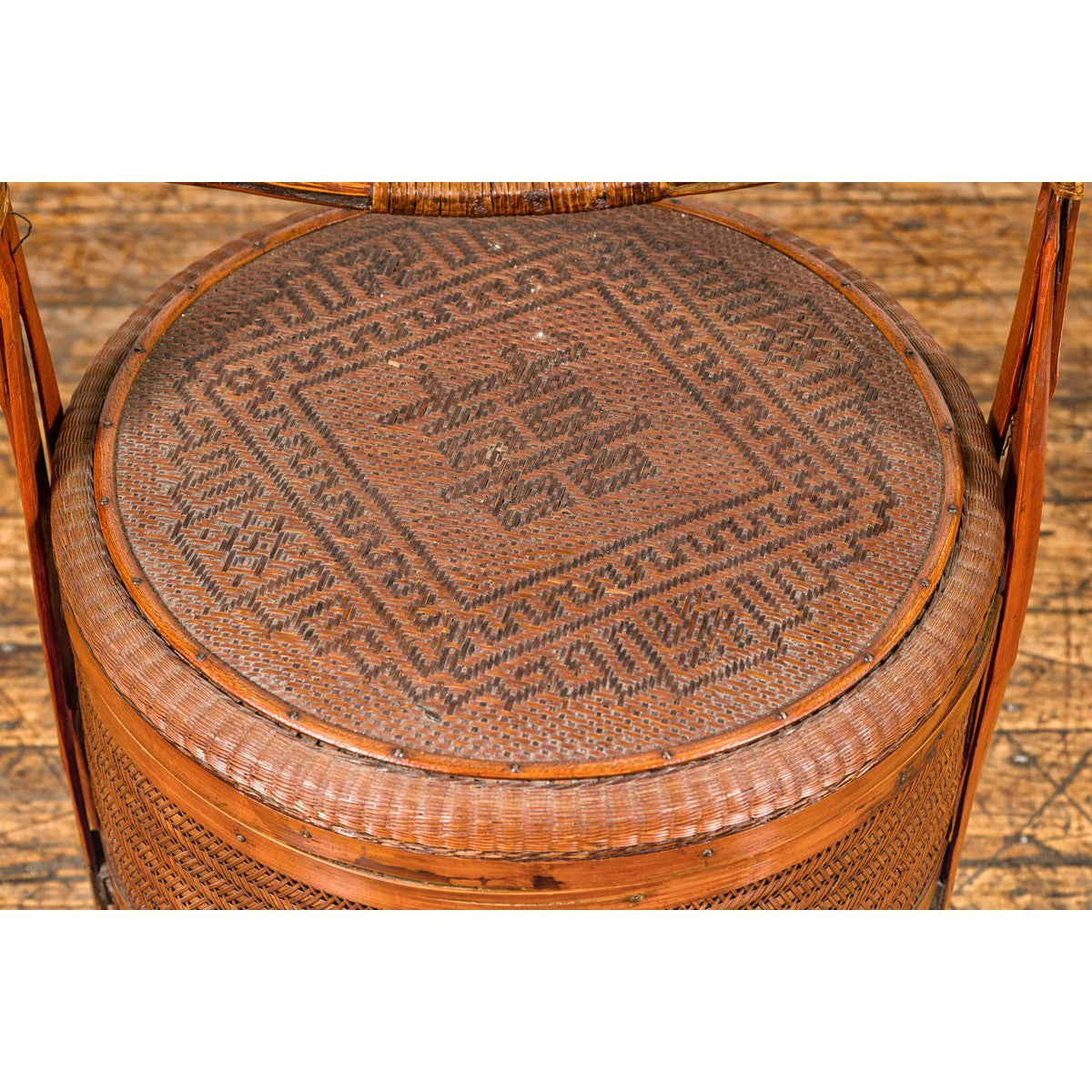 Two-Tiered Bamboo and Rattan Lidded Food Basket with Large Handle-8. Asian & Chinese Furniture, Art, Antiques, Vintage Home Décor for sale at FEA Home