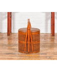 Two-Tiered Bamboo and Rattan Lidded Food Basket with Large Handle-9. Asian & Chinese Furniture, Art, Antiques, Vintage Home Décor for sale at FEA Home