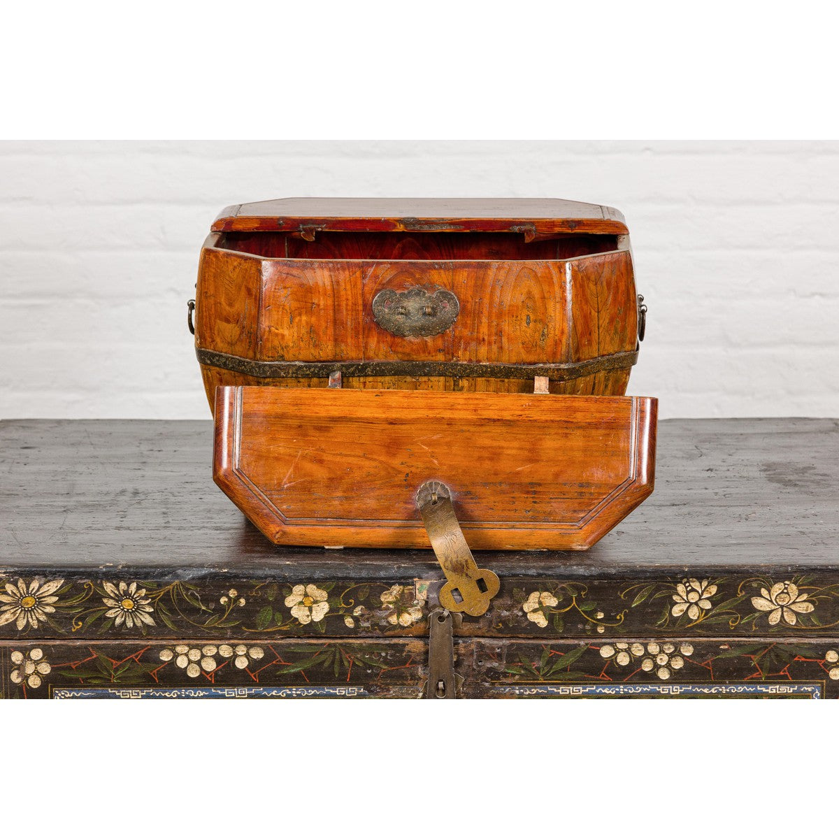Wooden Box with Brass Lock and Removable Top-11. Asian & Chinese Furniture, Art, Antiques, Vintage Home Décor for sale at FEA Home