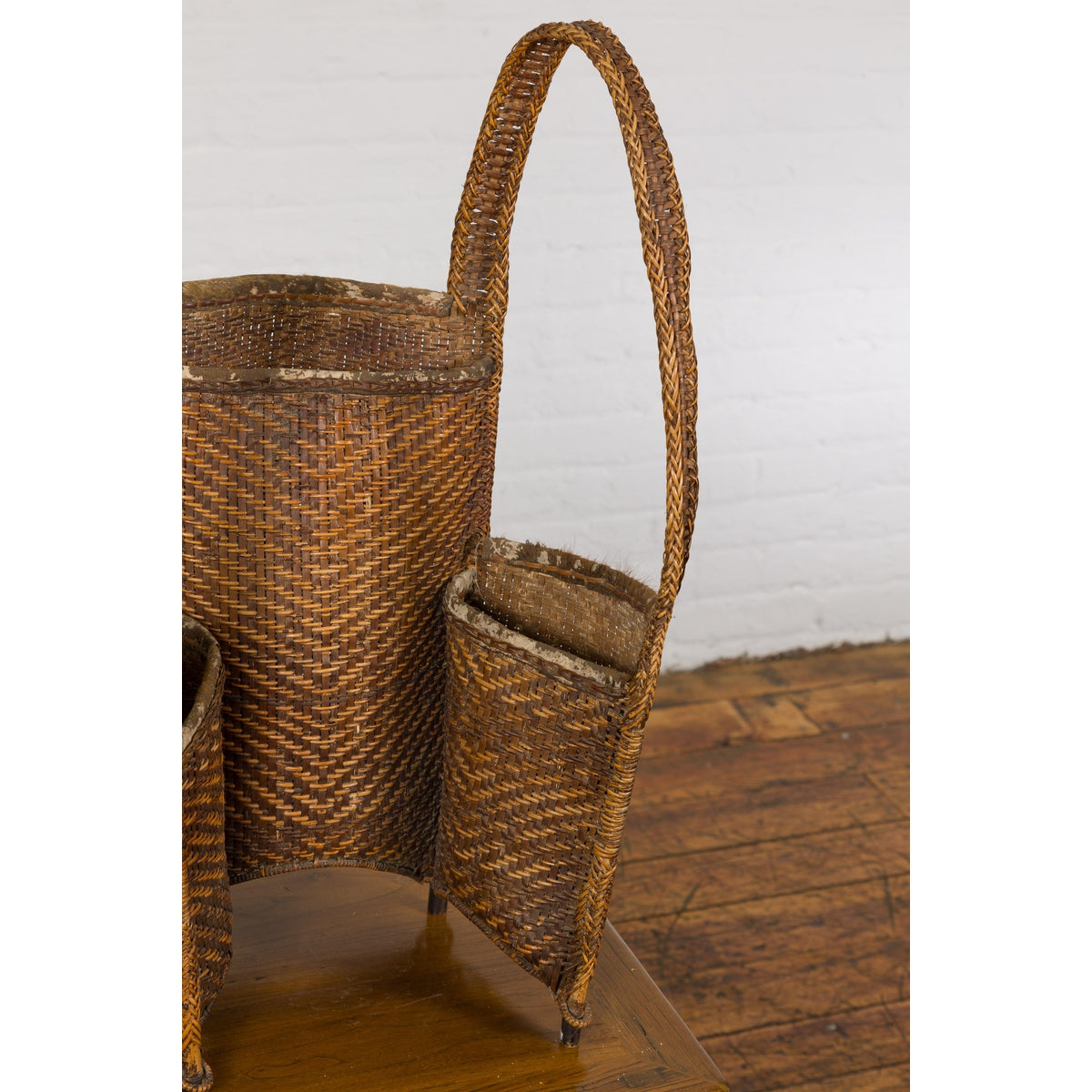 19th Century Tribal Handwoven Rattan Backpack with Inner Pockets-10. Asian & Chinese Furniture, Art, Antiques, Vintage Home Décor for sale at FEA Home