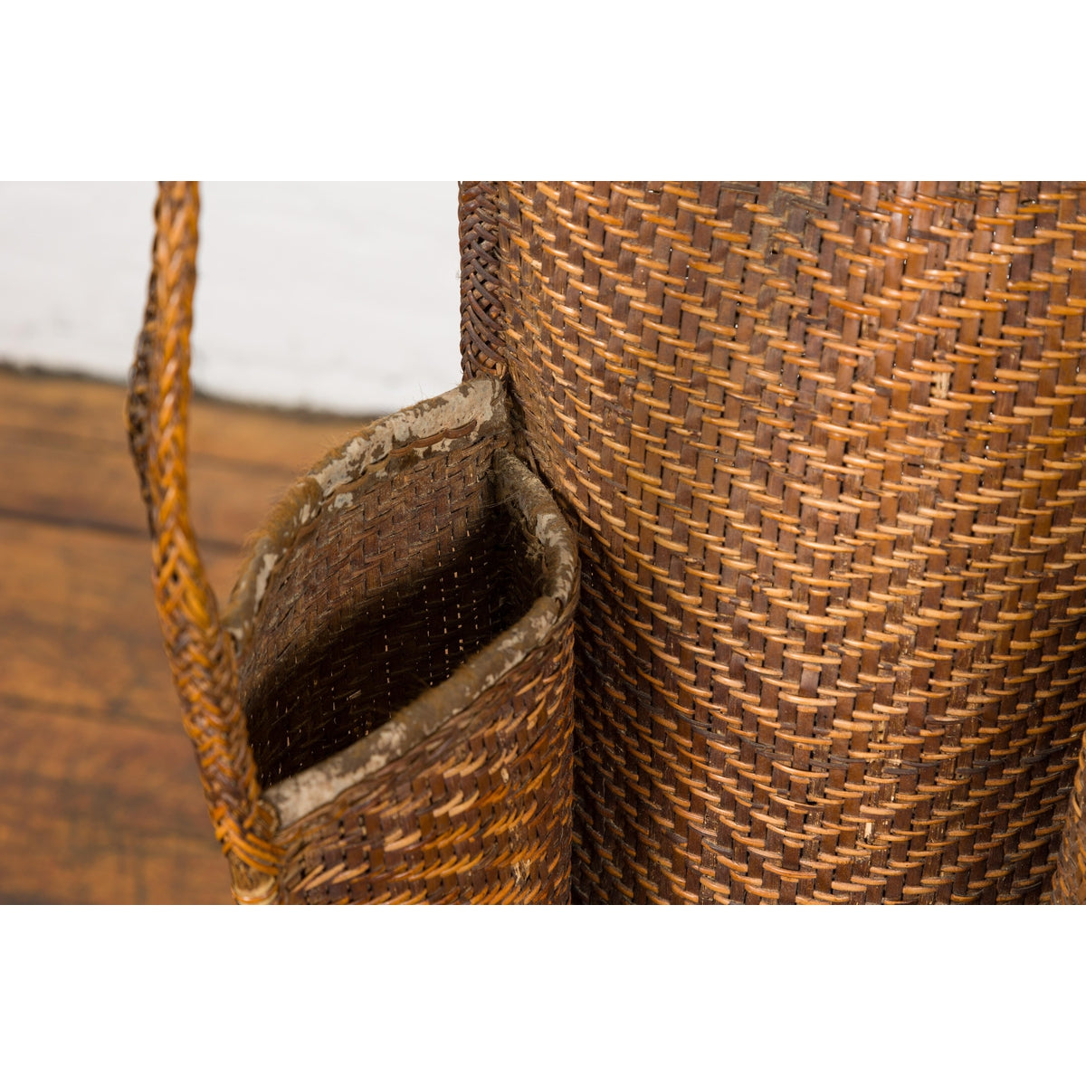 19th Century Tribal Handwoven Rattan Backpack with Inner Pockets-13. Asian & Chinese Furniture, Art, Antiques, Vintage Home Décor for sale at FEA Home