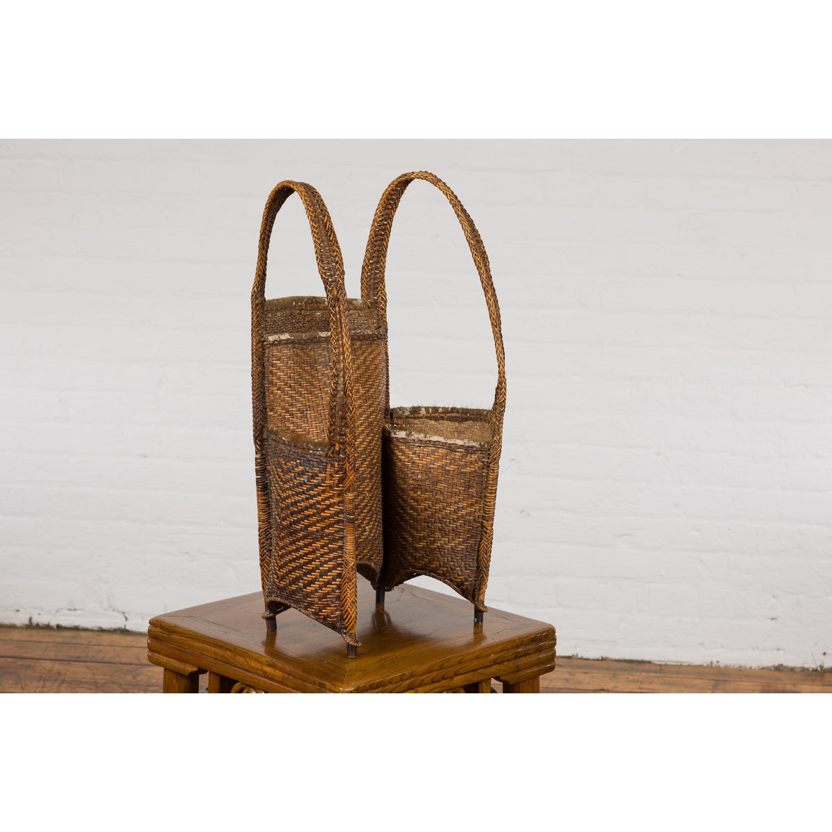 19th Century Tribal Handwoven Rattan Backpack with Inner Pockets-15. Asian & Chinese Furniture, Art, Antiques, Vintage Home Décor for sale at FEA Home