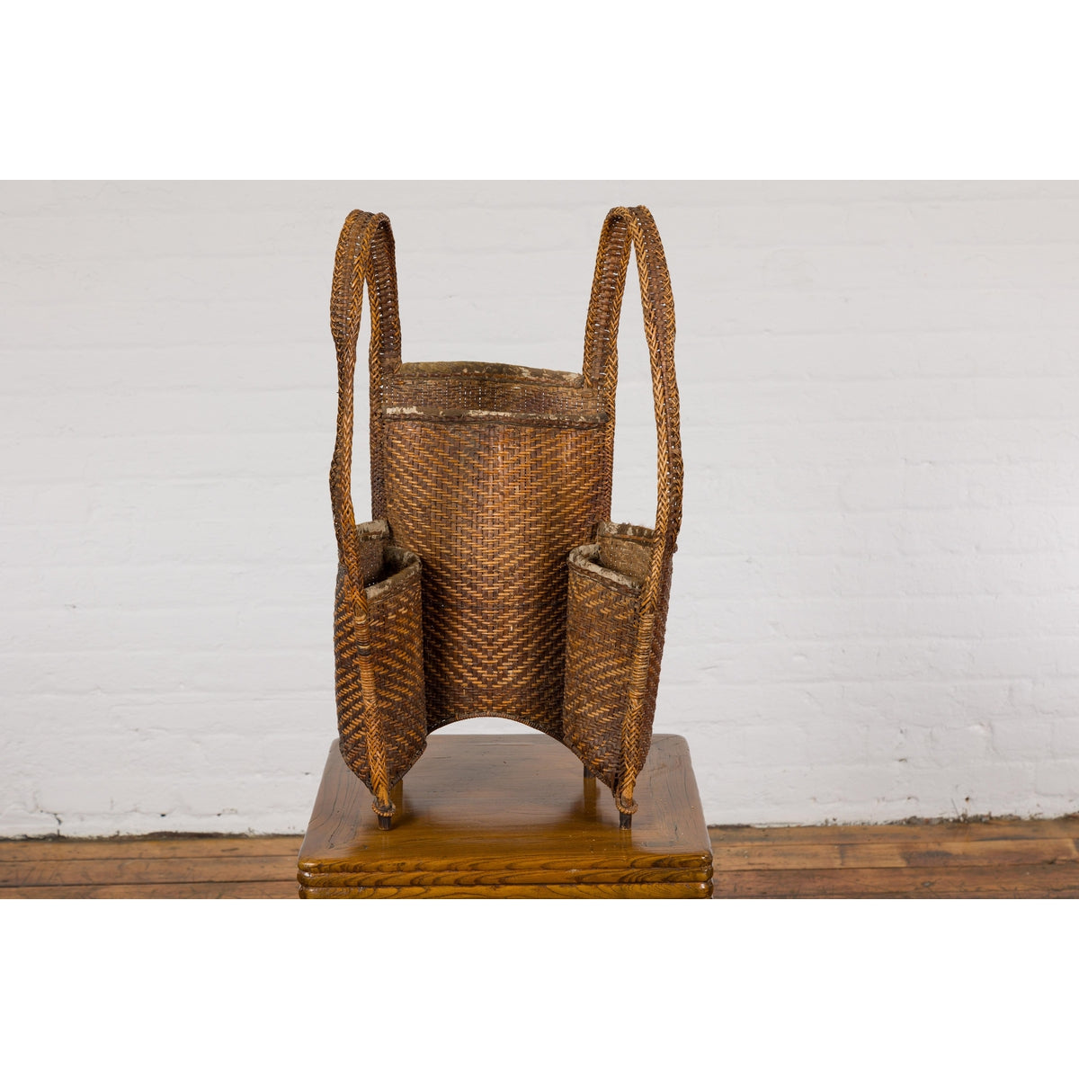 19th Century Tribal Handwoven Rattan Backpack with Inner Pockets-2. Asian & Chinese Furniture, Art, Antiques, Vintage Home Décor for sale at FEA Home