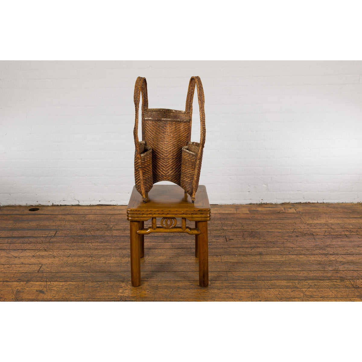 19th Century Tribal Handwoven Rattan Backpack with Inner Pockets-3. Asian & Chinese Furniture, Art, Antiques, Vintage Home Décor for sale at FEA Home