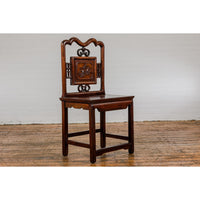 Qing Dynasty Period Rosewood Side Chair with Carved Splat and Grapevine Motif