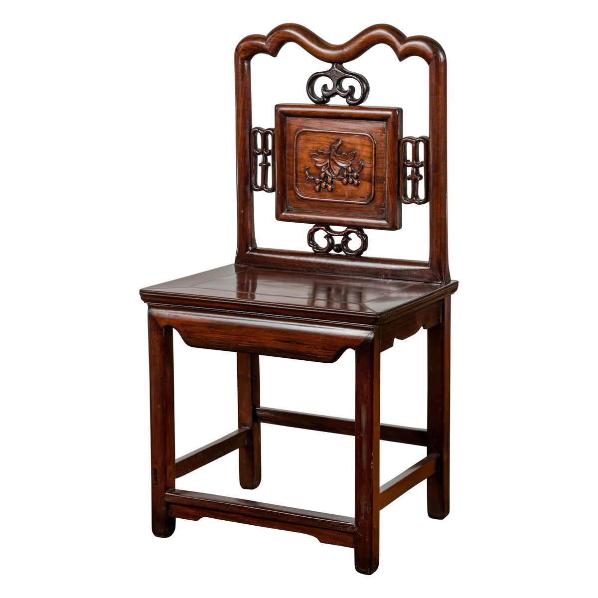 Qing Dynasty Period Rosewood Side Chair with Carved Splat and Grapevine Motif-17. Asian & Chinese Furniture, Art, Antiques, Vintage Home Décor for sale at FEA Home