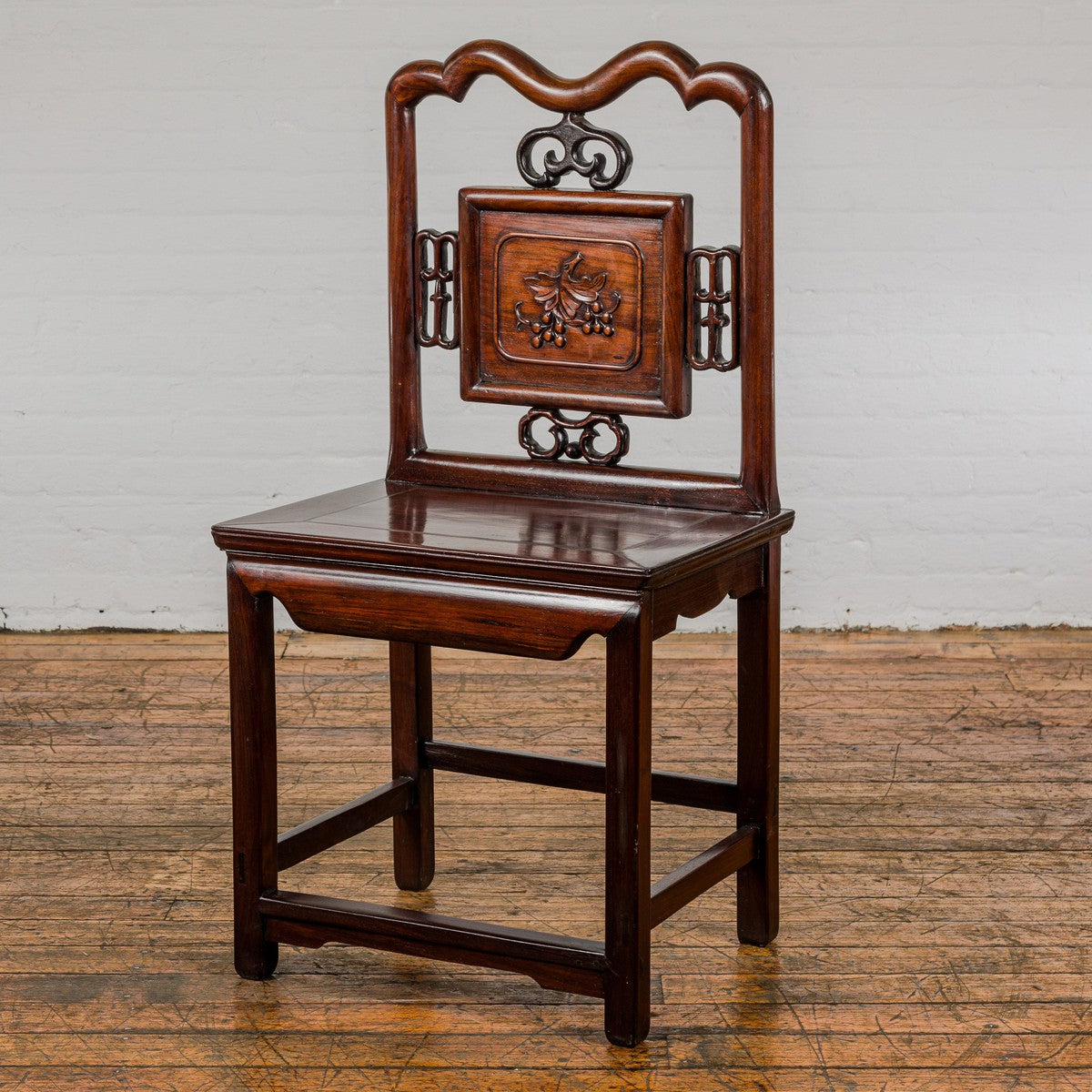 Qing Dynasty Period Rosewood Side Chair with Carved Splat and Grapevine Motif-2. Asian & Chinese Furniture, Art, Antiques, Vintage Home Décor for sale at FEA Home