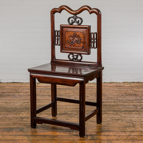 Qing Dynasty Period Rosewood Side Chair with Carved Splat and Grapevine Motif-YN7936-2. Asian & Chinese Furniture, Art, Antiques, Vintage Home Décor for sale at FEA Home