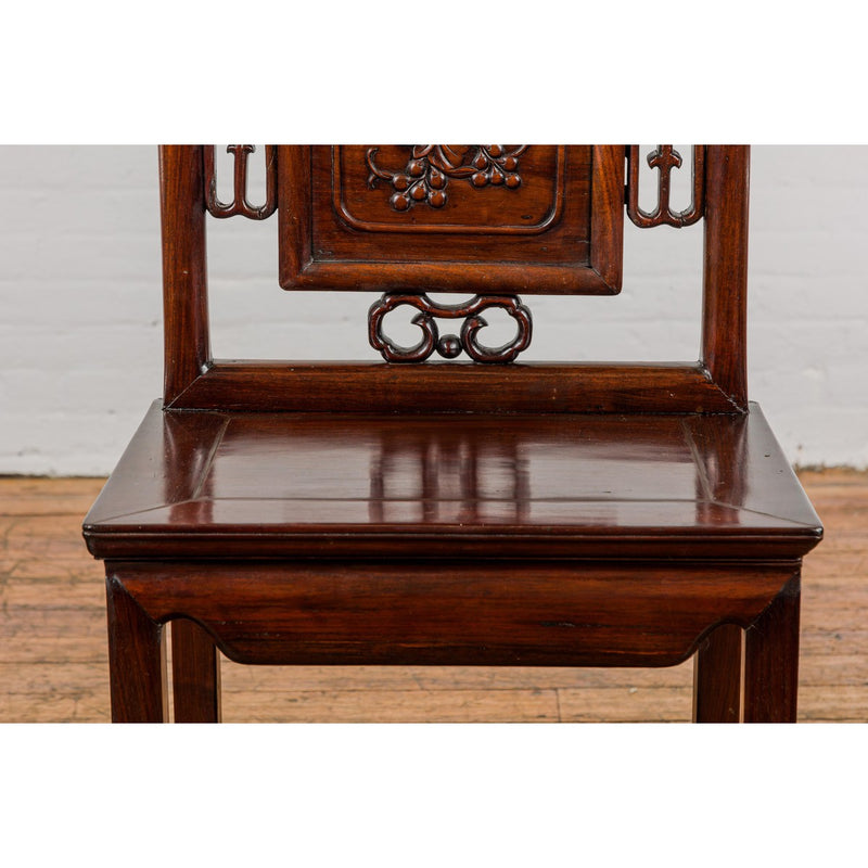 Qing Dynasty Period Rosewood Side Chair with Carved Splat and Grapevine Motif-YN7936-5. Asian & Chinese Furniture, Art, Antiques, Vintage Home Décor for sale at FEA Home