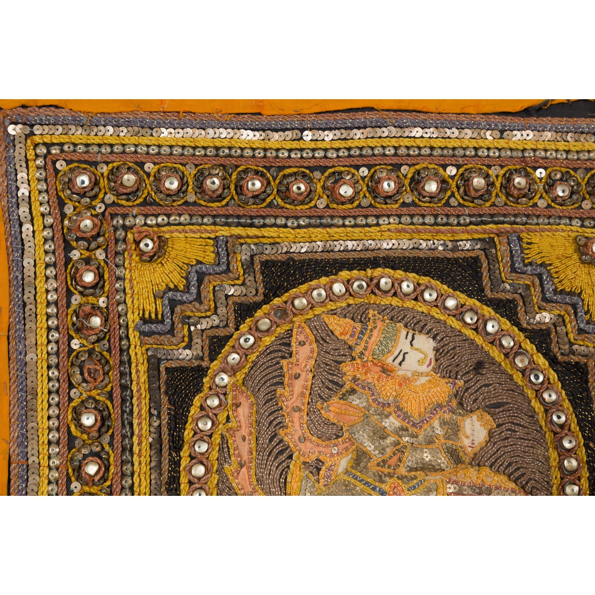 Orange and Yellow Antique Tapestry with Sequins-11. Asian & Chinese Furniture, Art, Antiques, Vintage Home Décor for sale at FEA Home