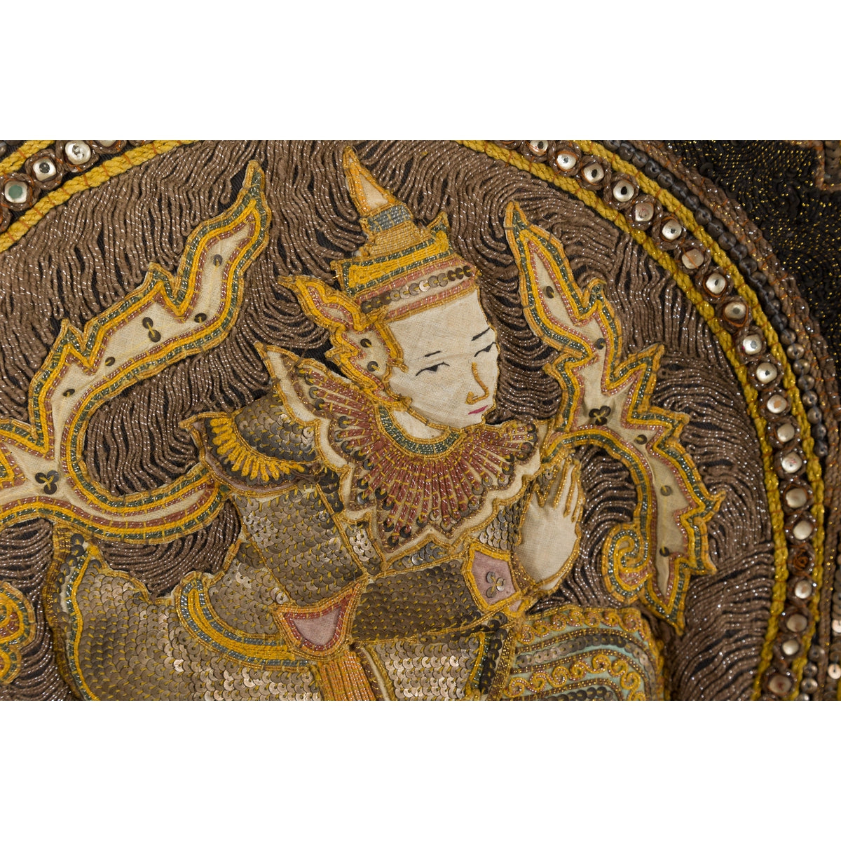Orange and Yellow Antique Tapestry with Sequins-12. Asian & Chinese Furniture, Art, Antiques, Vintage Home Décor for sale at FEA Home