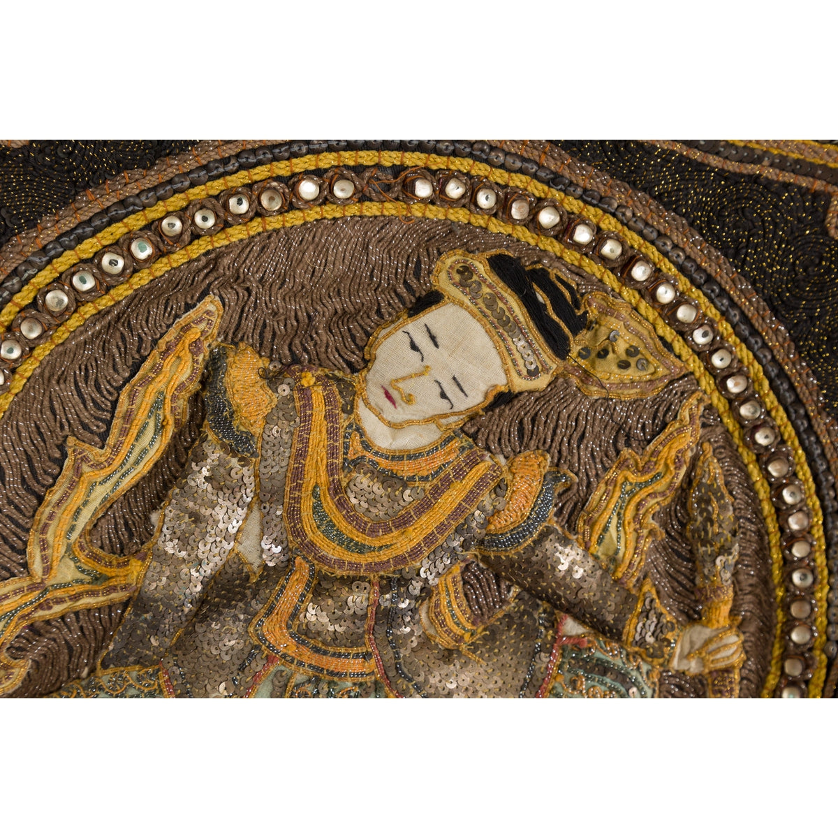 Orange and Yellow Antique Tapestry with Sequins-14. Asian & Chinese Furniture, Art, Antiques, Vintage Home Décor for sale at FEA Home