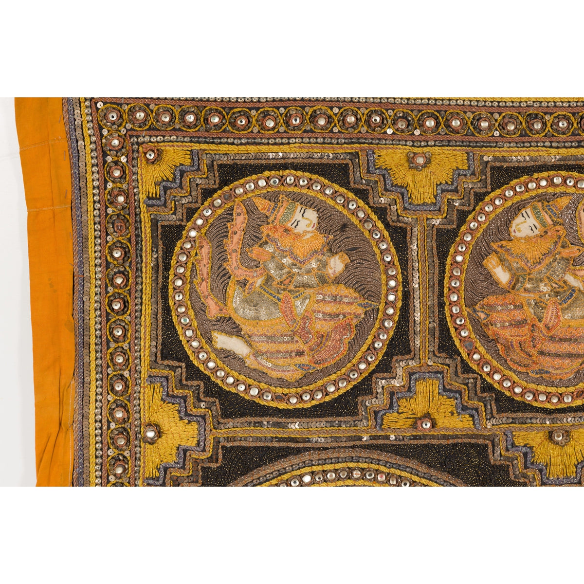 Orange and Yellow Antique Tapestry with Sequins-3. Asian & Chinese Furniture, Art, Antiques, Vintage Home Décor for sale at FEA Home