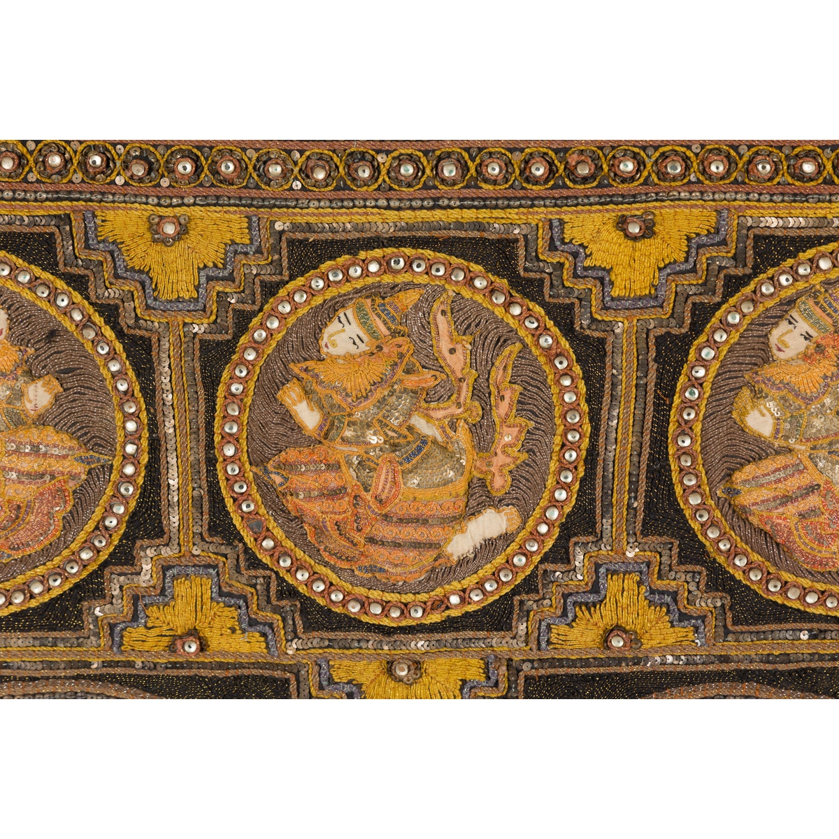 Orange and Yellow Antique Tapestry with Sequins-4. Asian & Chinese Furniture, Art, Antiques, Vintage Home Décor for sale at FEA Home