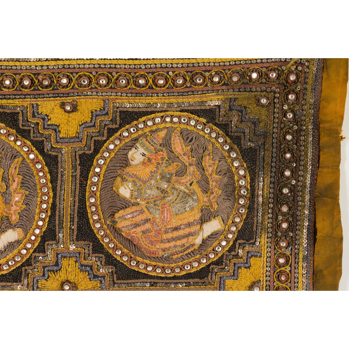 Orange and Yellow Antique Tapestry with Sequins-5. Asian & Chinese Furniture, Art, Antiques, Vintage Home Décor for sale at FEA Home