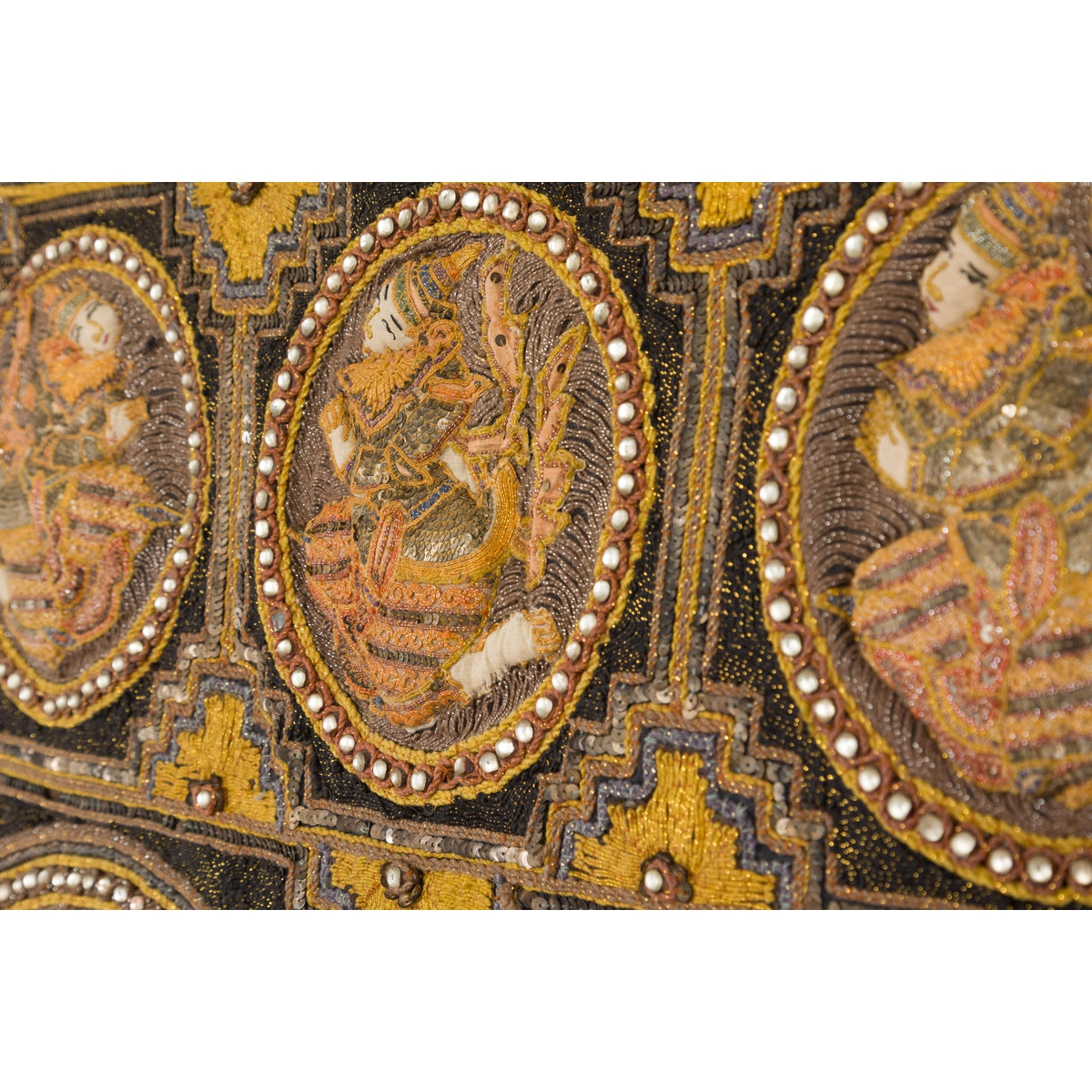 Orange and Yellow Antique Tapestry with Sequins-9. Asian & Chinese Furniture, Art, Antiques, Vintage Home Décor for sale at FEA Home